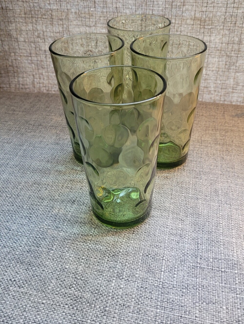 Hazel Atlas Eldorado Green Textured Dot Glass Tumbler - Set of 4. Vintage Drinks